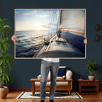Sailboat Wall Art Canvas Print, Ocean Sunset Sailing Framed Artwork
