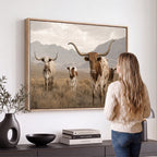 Rustic Texas Longhorn Cow Canvas Wall Art Print, Farm Animal Photography