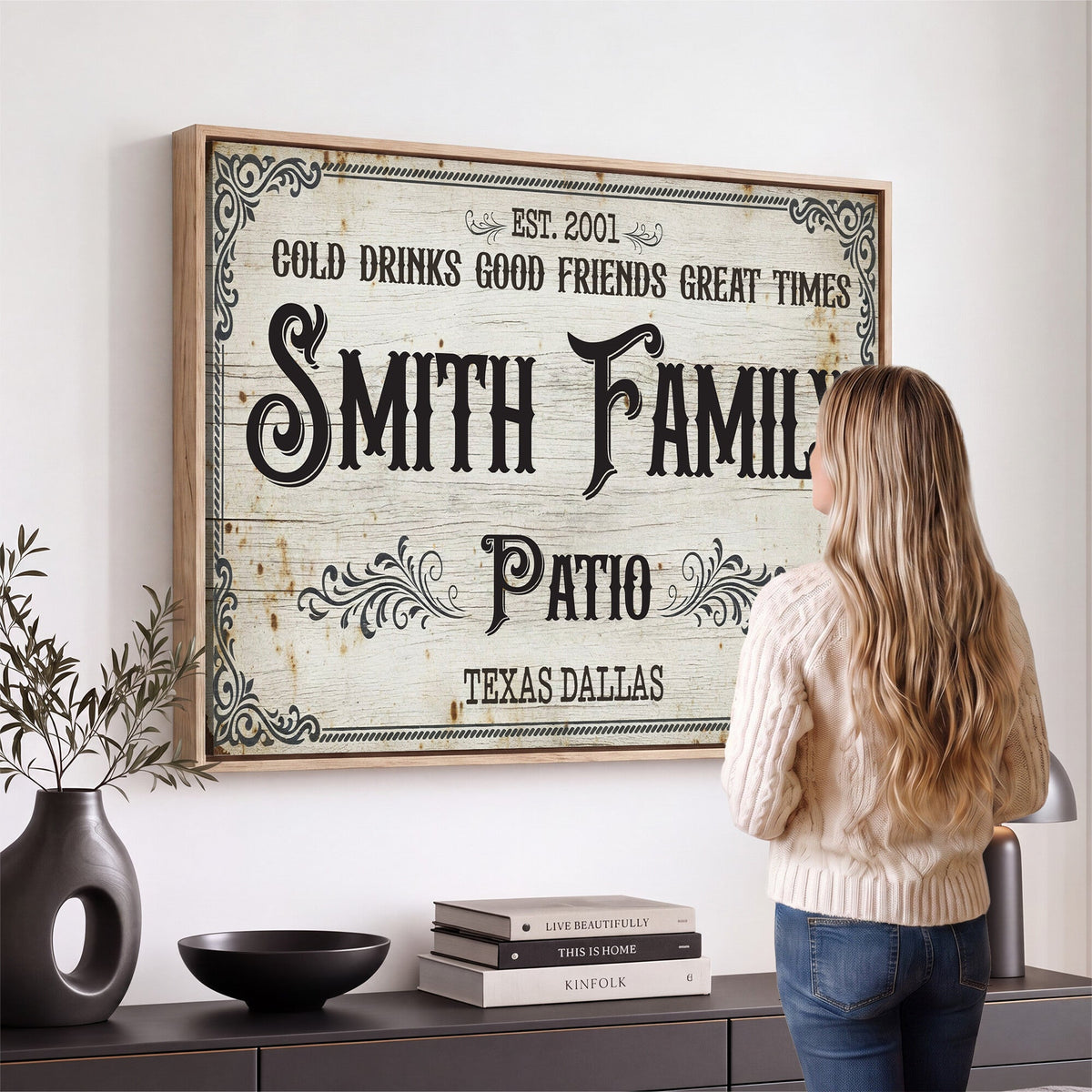 Custom Family Patio Sign Canvas, Personalized Rustic Backyard Decor