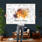 Ink Splash Wedding Guest Book Canvas, Personalized Couple Photo Sign