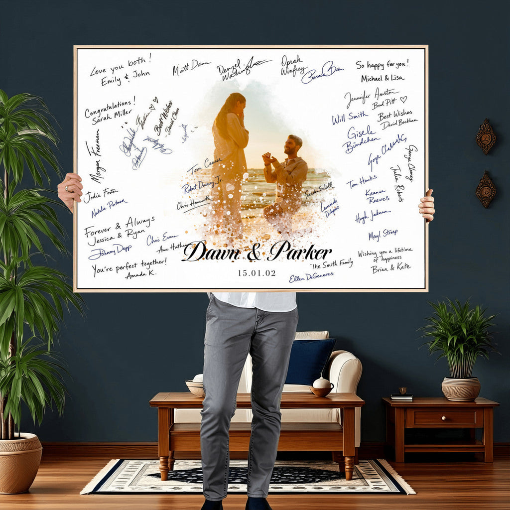 Wedding Signature Guest Book Canvas, Personalized Couple Photo Art
