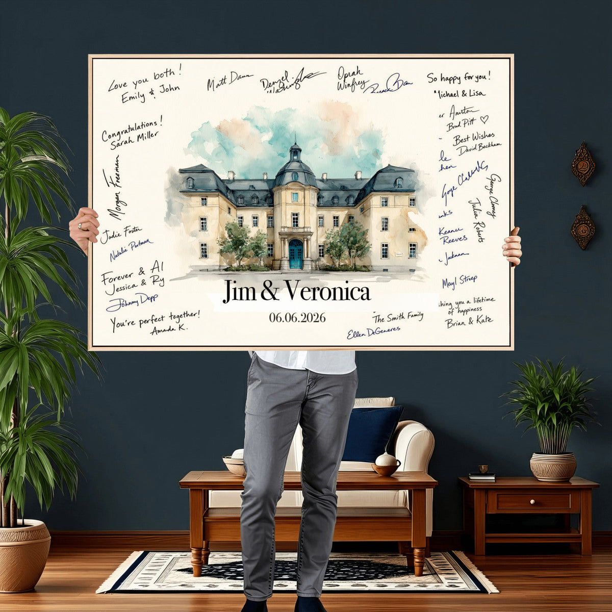 Wedding Venue Guest Book Canvas, Personalized Venue Drawing Sign