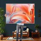 Peach Lily Canvas Wall Art, Coral Pink Flower Macro Photo Print, Botanical Decor