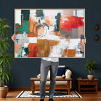 Blue Teal Abstract Canvas Wall Art, Modern Brushstroke Style Print, Navy Orange Contemporary Decor