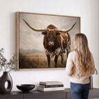 Texas Longhorn Wall Art Canvas Print | Brown Horned Bull Rustic Western Decor