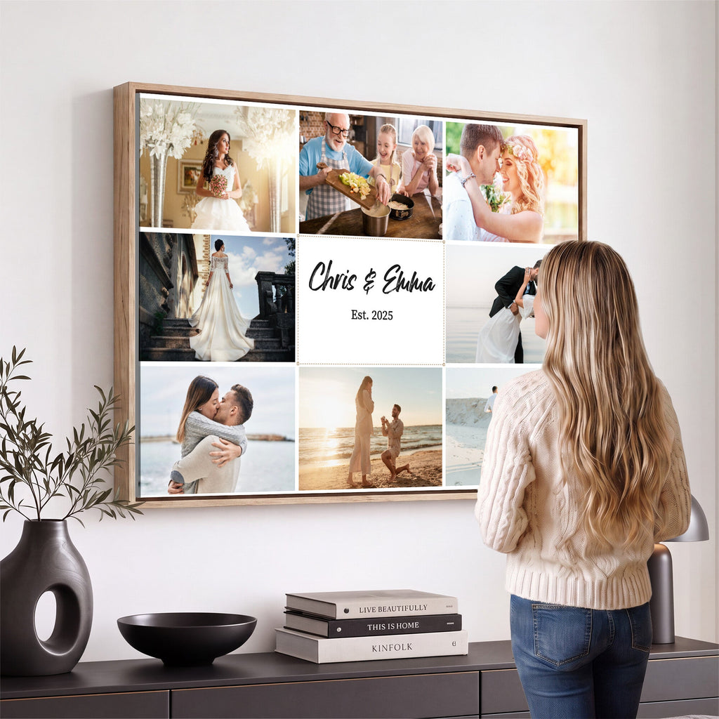 Custom Framed Photo Canvas, Personalized Family Picture Collage Print