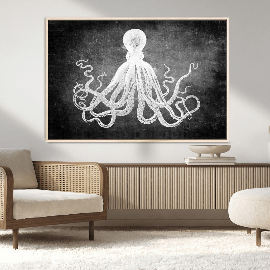 Black White Octopus Wall Art Canvas Print