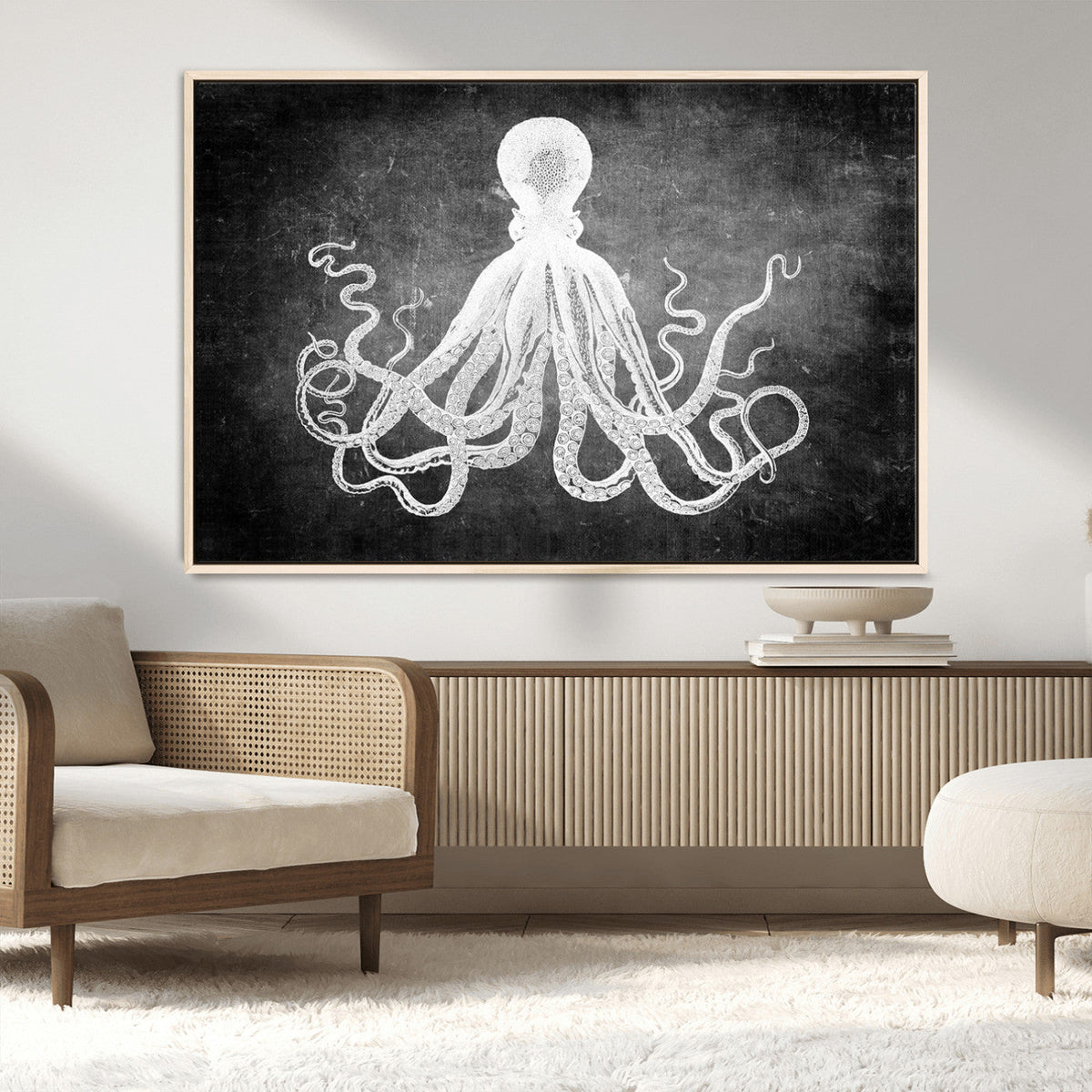 Black White Octopus Wall Art Canvas Print