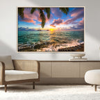 Framed Tropical Sunset Art Canvas Print