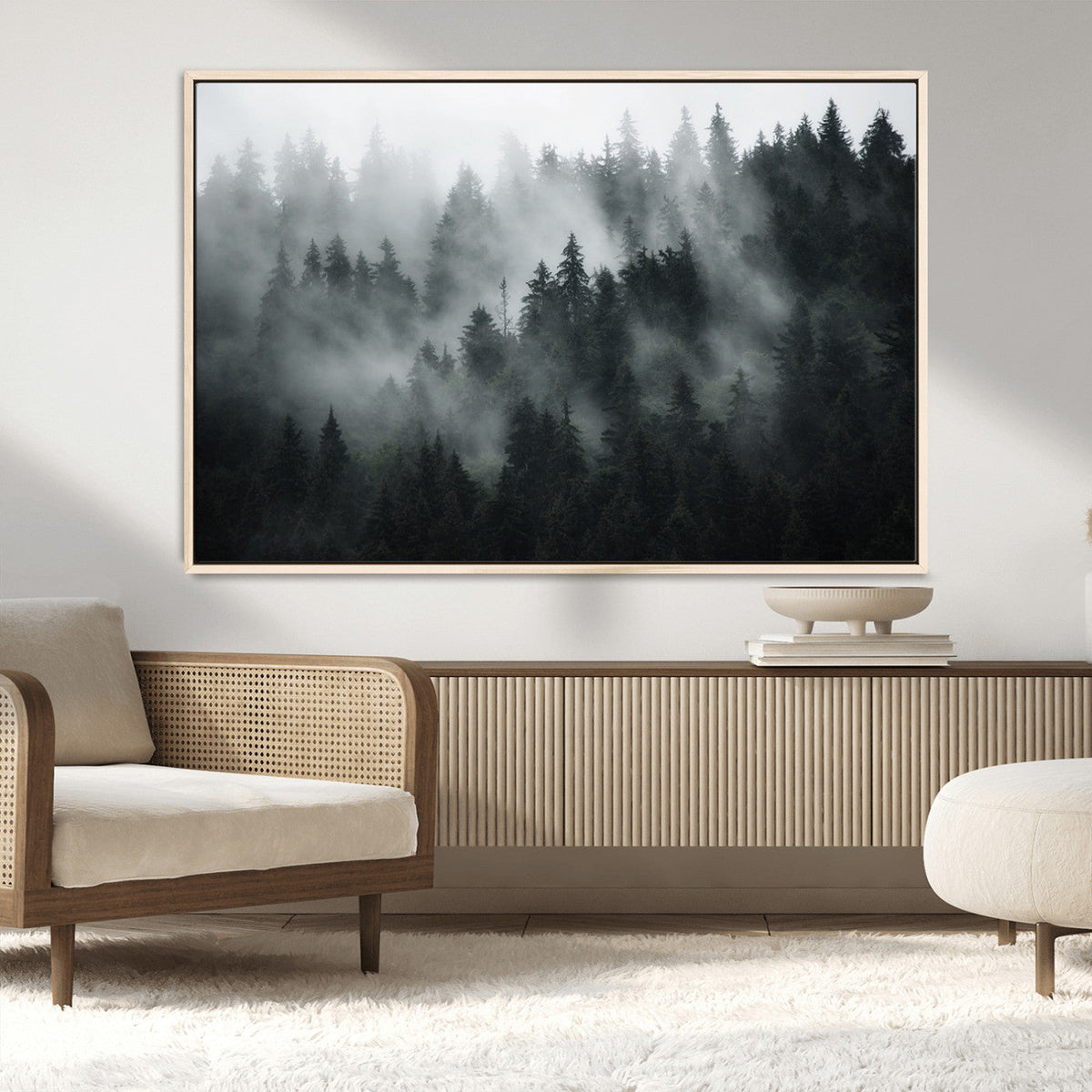 Foggy Forest Wall Art Canvas Print | 3 Panel Large Misty Landscape