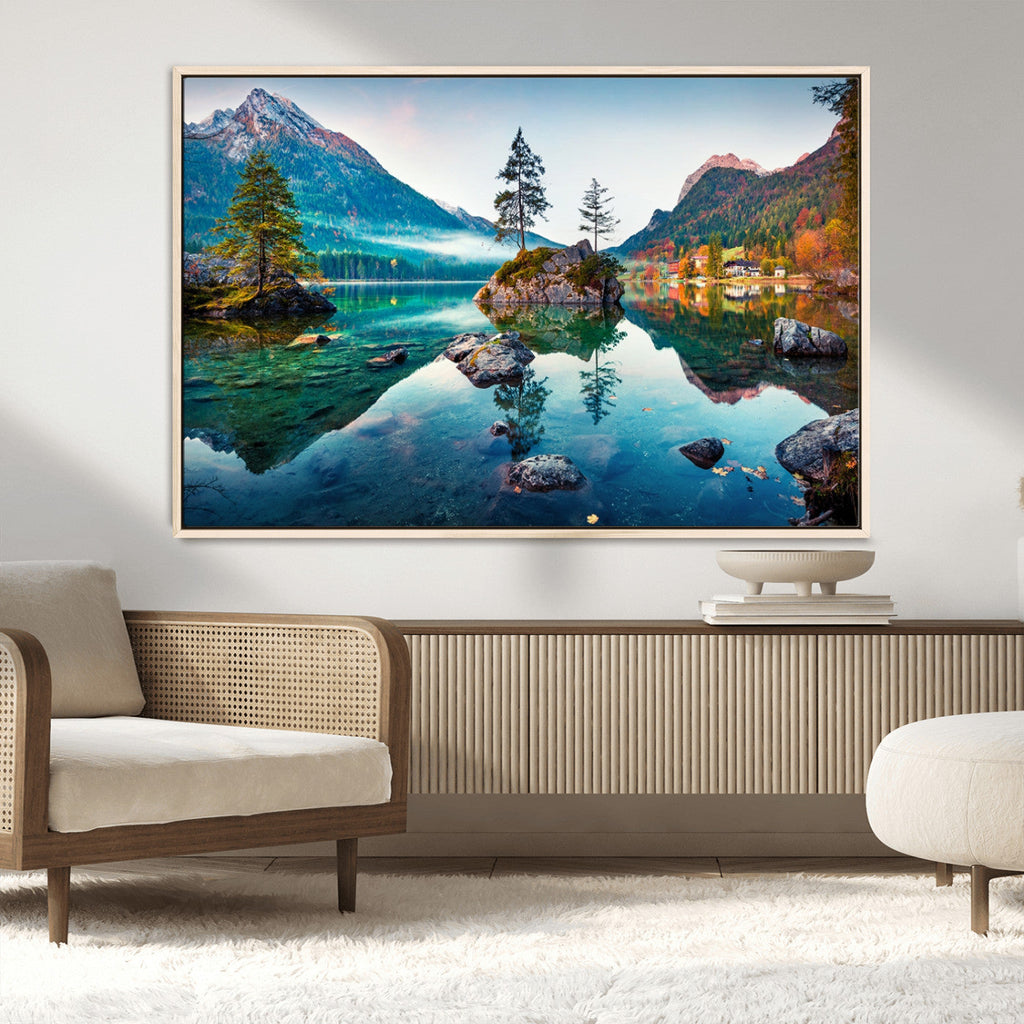 Crystal Clear Lake Wall Art | Mountains Wall Art Canvas | 3 Panel Landscape