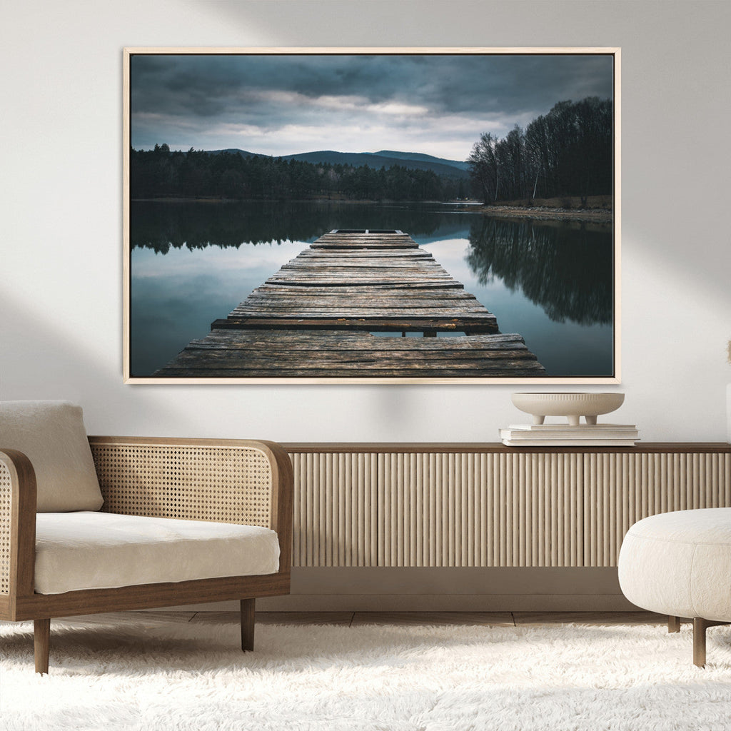 Wooden Bridge Near Lake Wall Art Canvas Print