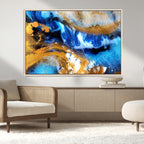 Blue Orange Marble Fluid Effect Canvas Wall Art Print