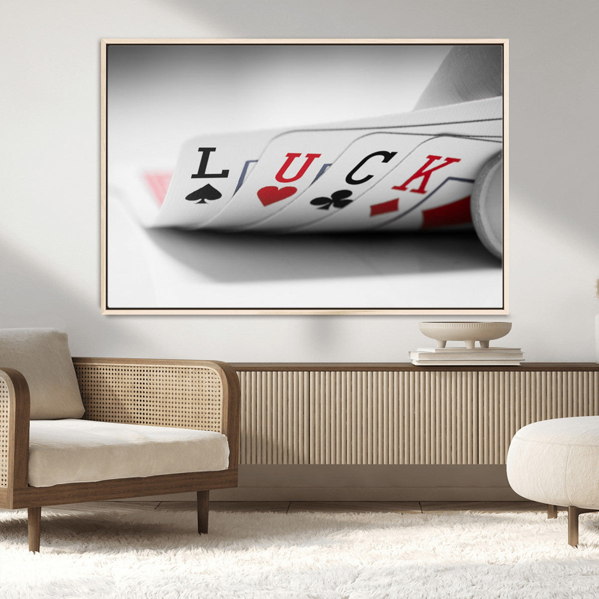 Framed Lucky Poker Cards Canvas | Modern Triptych Wall Art for Game Rooms