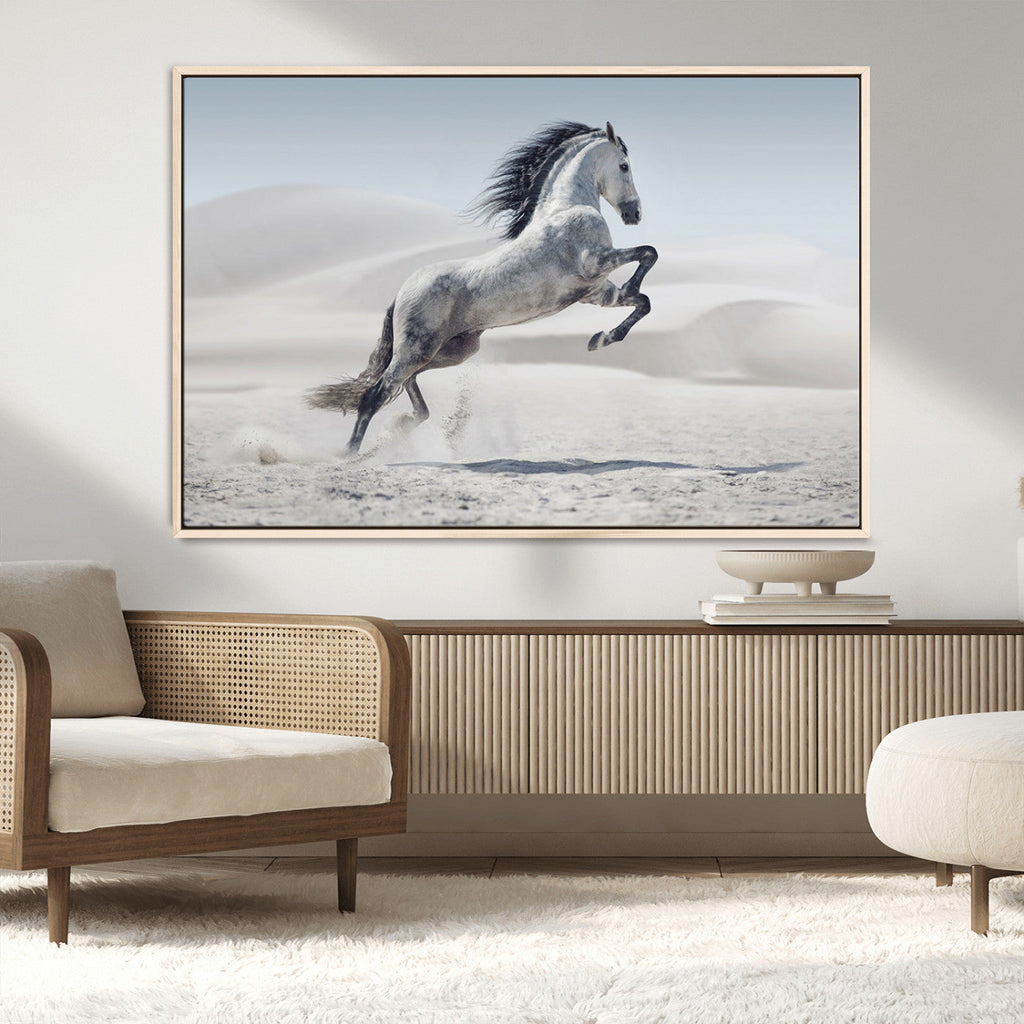 Prancing Horse Desert Large Wall Art Canvas Print, Majestic Horse Animal Artwork