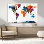 Bold Colorful World Map Canvas Print | Detailed Map of the World Wall Art