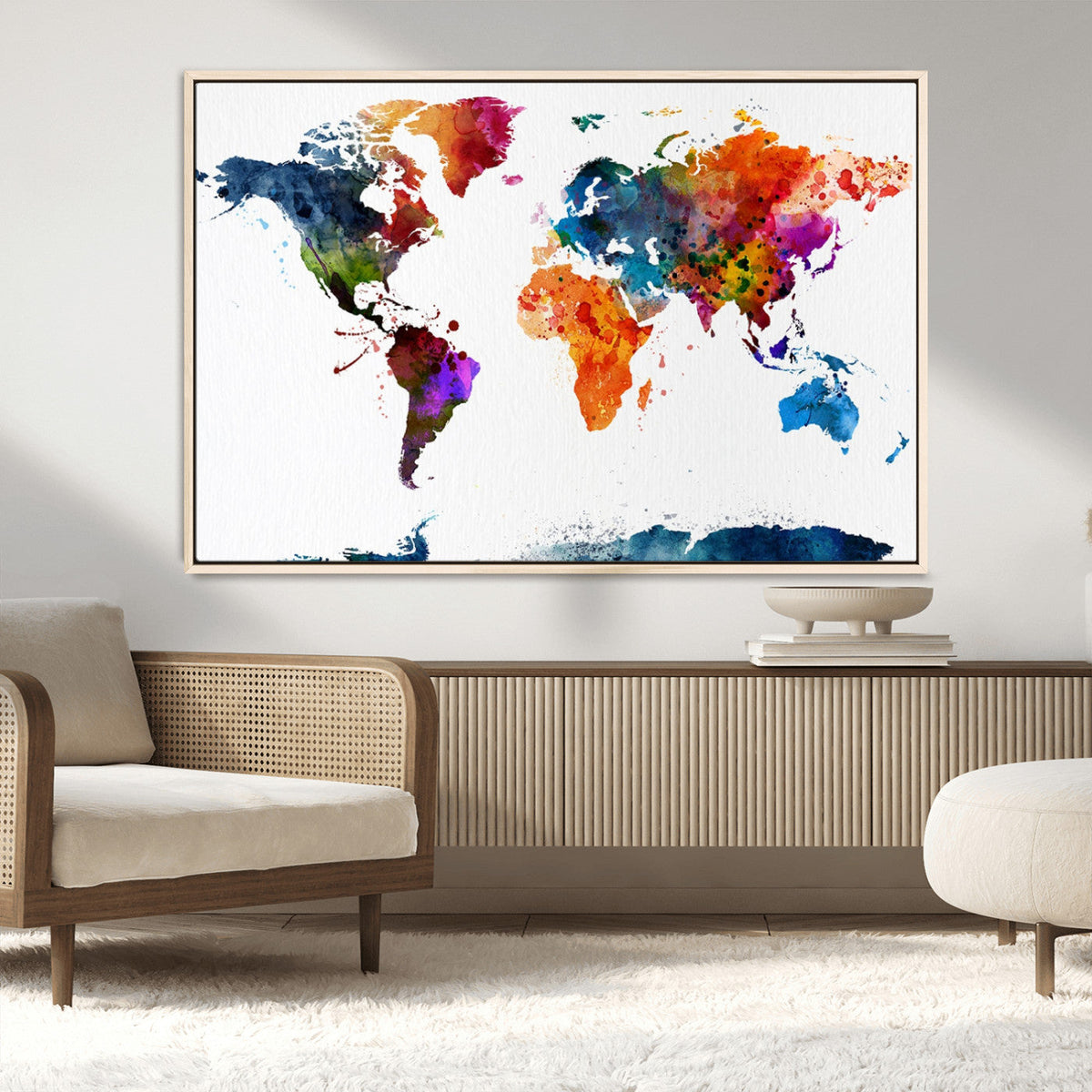 Bold Colorful World Map Canvas Print | Detailed Map of the World Wall Art