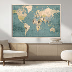 Classic World Map Canvas Print | Framed Vintage Map Wall Art