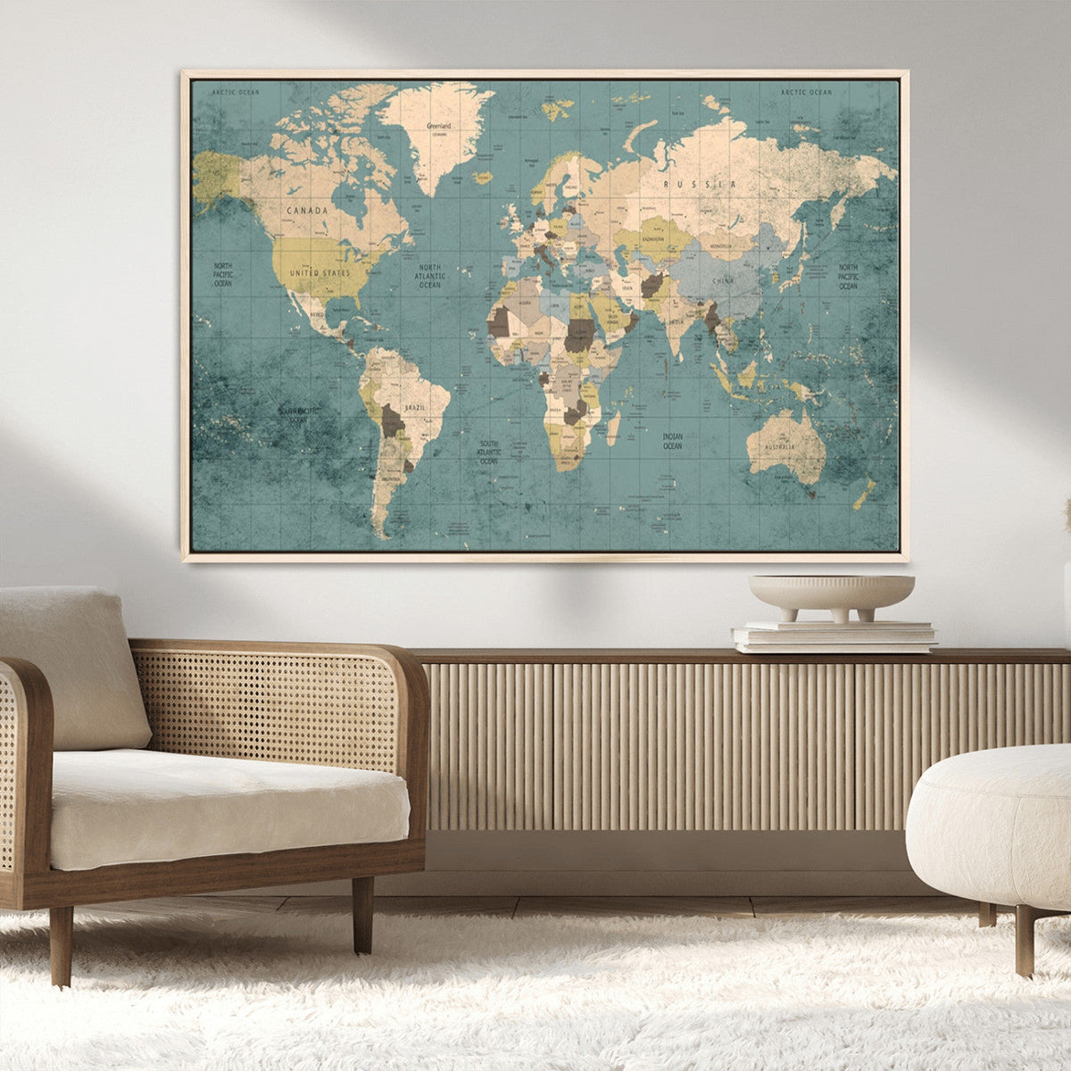 Classic World Map Canvas Print | Framed Vintage Map Wall Art