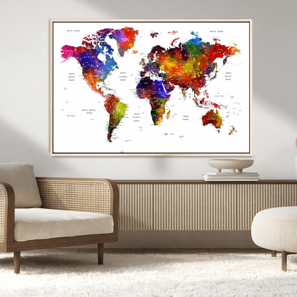 World Map Canvas Print | Detailed Map of the World Wall Art