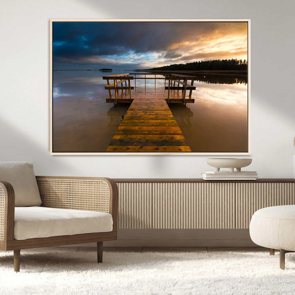 Serene Lake Pier at Sunset Canvas Print | Landscape Wall Art | Ready to Hang