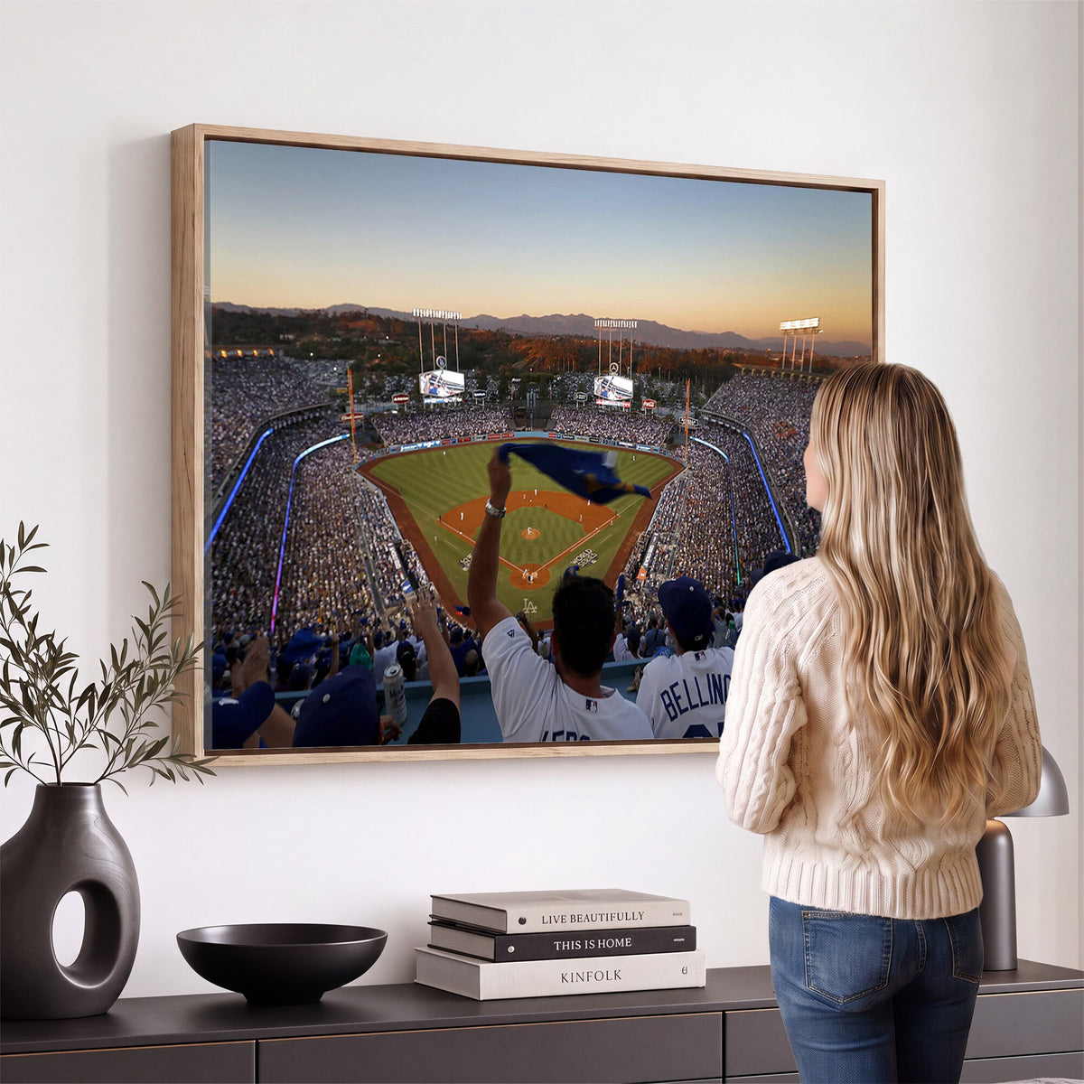 Dodger Stadium Sunset Game Triple Canvas Wall Art, Los Angeles Dodgers MLB Match