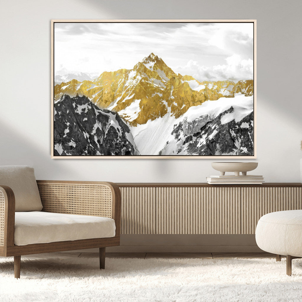 Gold Abstract Mountains Wall Art Print on Canvas, Nature Wall Art Print