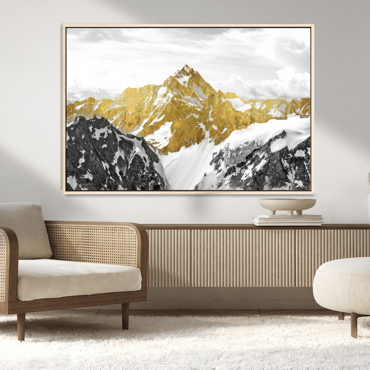 Gold Abstract Mountains Wall Art Print on Canvas, Nature Wall Art Print