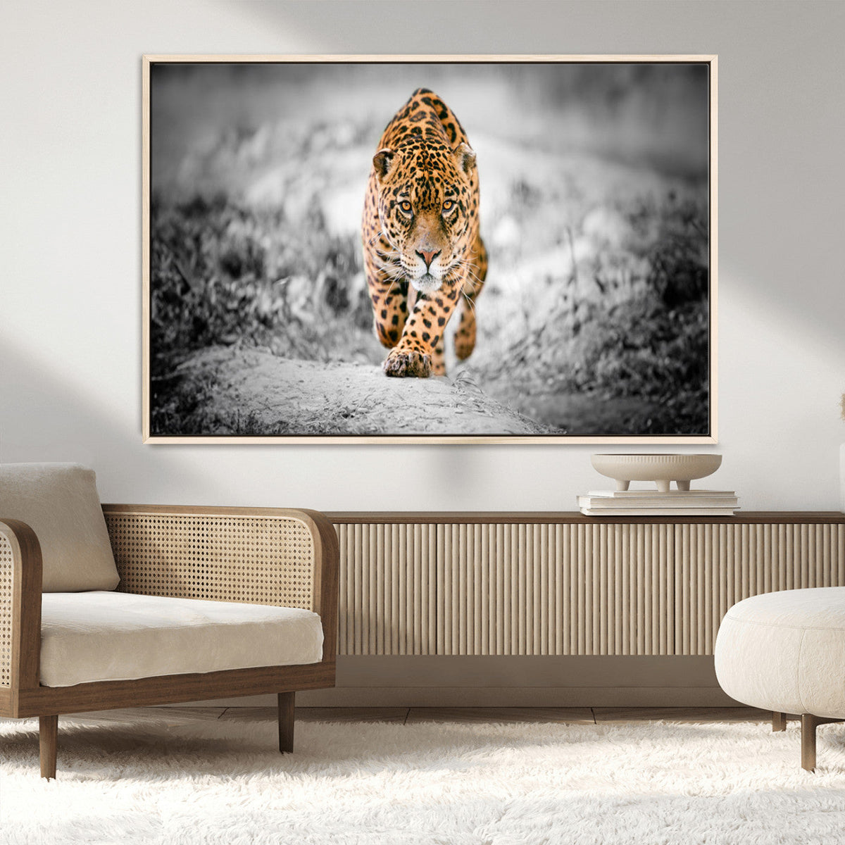 Jaguar Wall Art Canvas Print, Majestic Big Cat in Focused Pursuit
