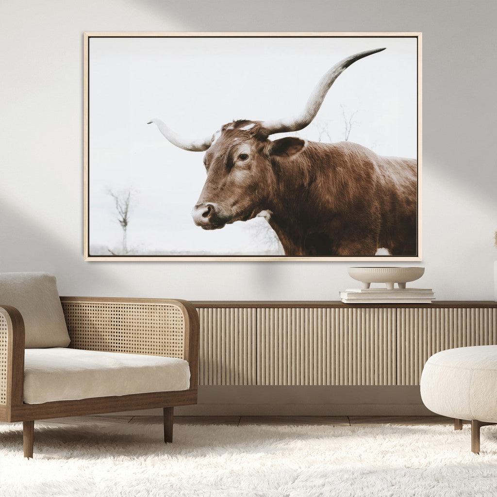 Rustic Bull Wall Art Canvas Print, Modern Longhorn Farmhouse Animal Decor