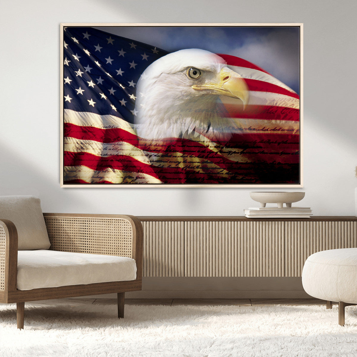 American Flag Eagle Symbol Wall Art Canvas Print, Patriotic American Flag Eagle Wall Art
