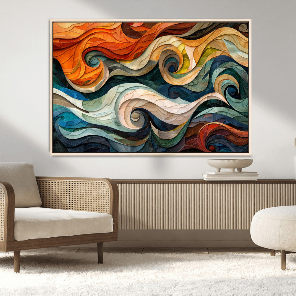 Abstract Wave Wall Art, Ready to Hang Framed Canvas Print | Extra Large 3 Piece Canvas Wall Art