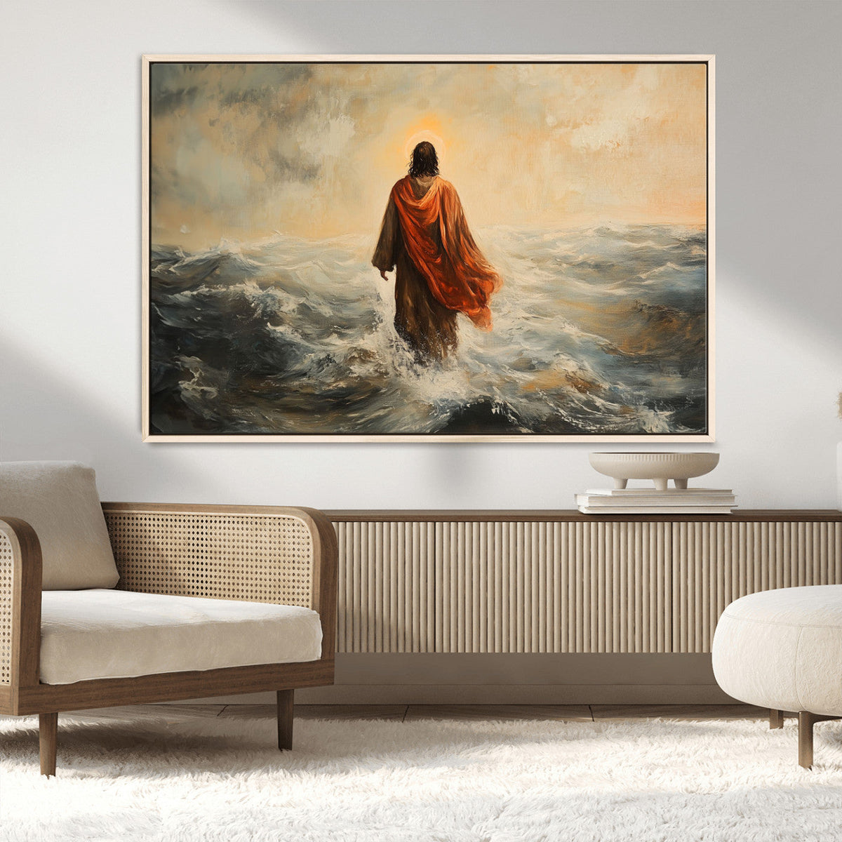 Jesus Walking on Water, Christian Wall Art, Jesus Christ Oil Painting Style Print