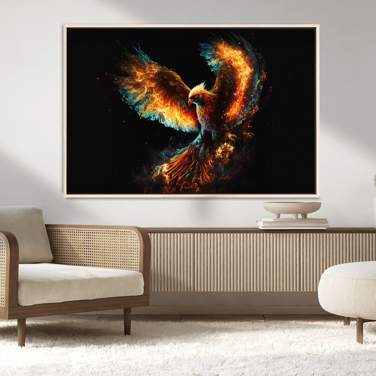 Fiery Phoenix Canvas Print | Ready to Hang Wall Art | Bold Fantasy Decor