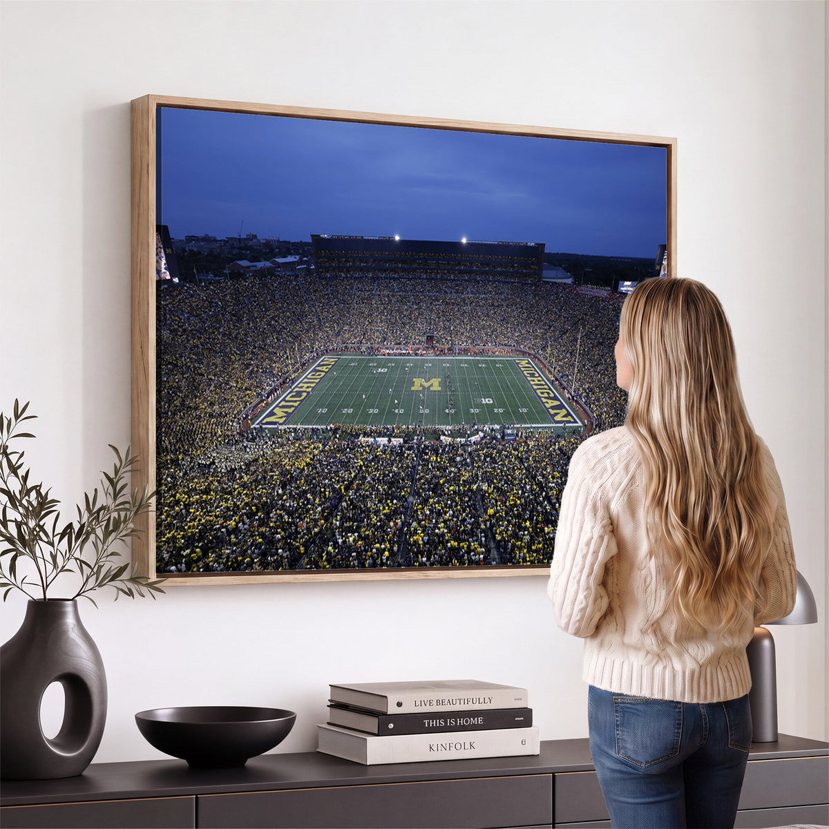 University of Michigan Wolverines Football Team Print, Ann Arbor, Home Bar Wall Decor