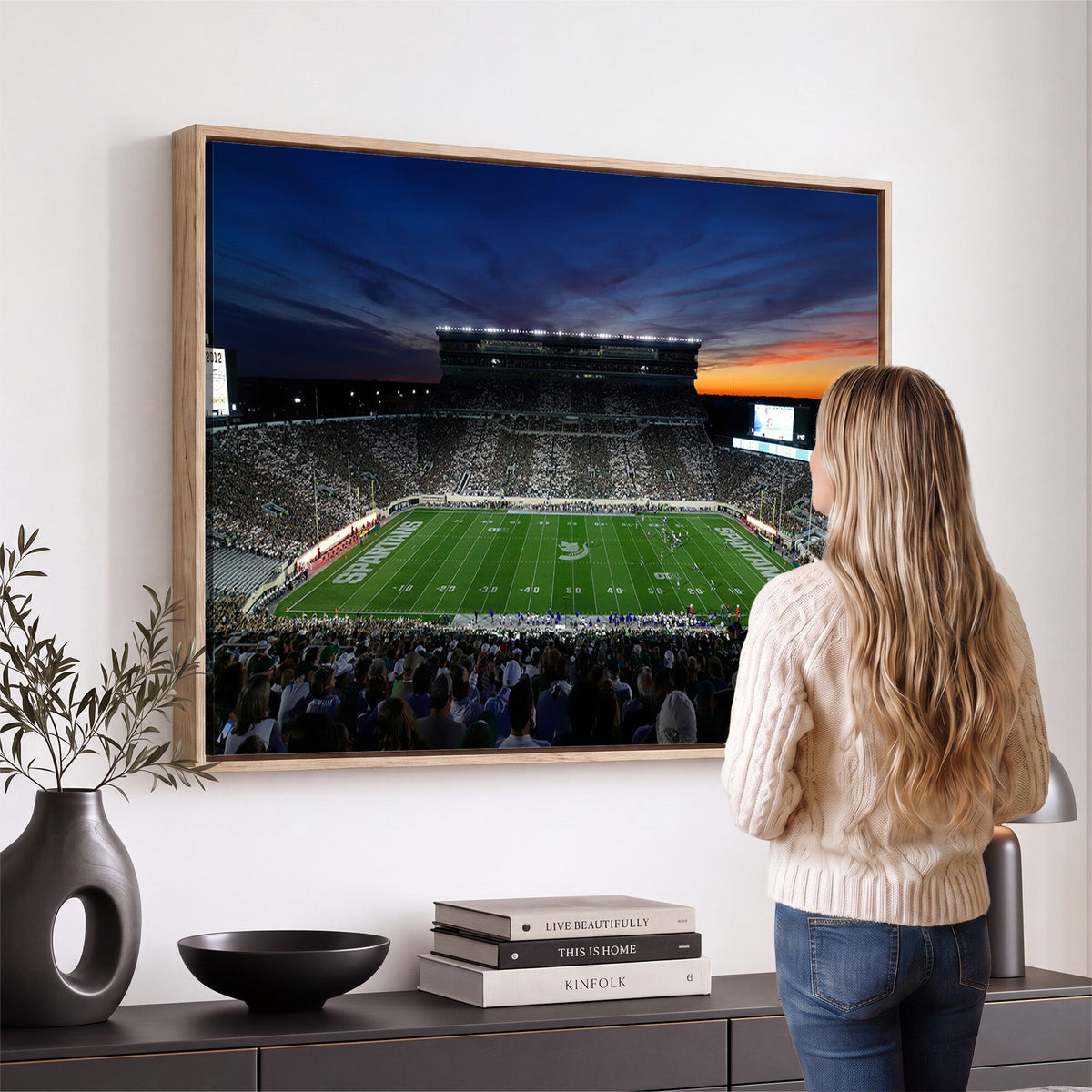 Michigan State Spartans Football Team Print, East Lansing, Home Bar Wall Decor