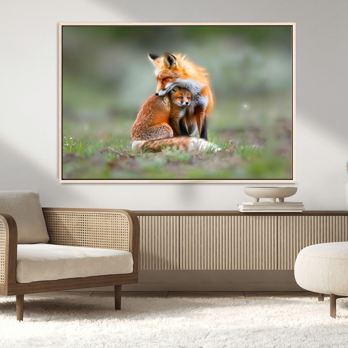 Heartwarming Fox and Baby Cub Wall Art | Canvas Print of Foxes in Nature