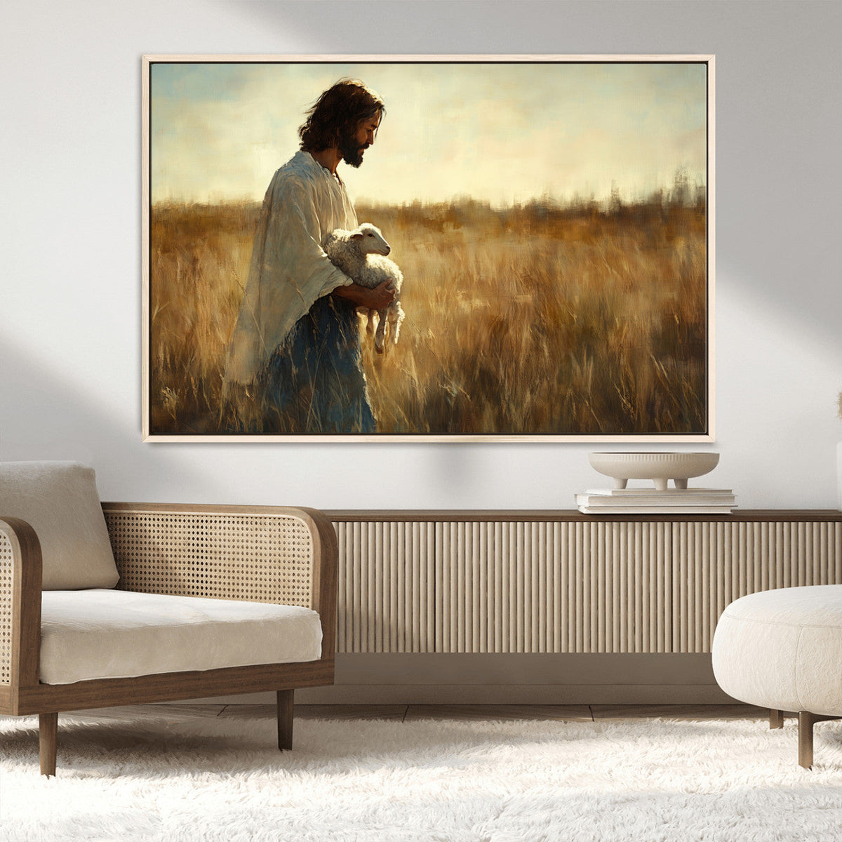Jesus the Good Shepherd Wall Art Canvas Print, Inspirational Christian Religious Print for Prayer Room