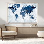 Modern Blue World Map Canvas Print | Elegant Travel Map Wall Art for Home Office