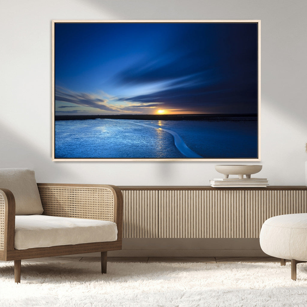 Blue Sunset Ocean Canvas Wall Art Print | Serene Coastal Horizon