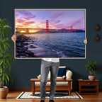Golden Gate Bridge Wall Art Canvas Print, Framed San Francisco Sunset Landmark