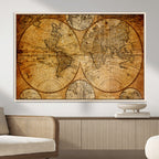 Vintage World Map Canvas Print | Antique Push Pin Travel Map