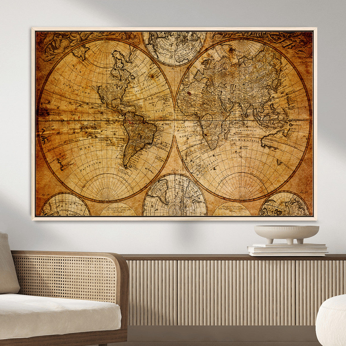 Vintage World Map Canvas Print | Antique Push Pin Travel Map