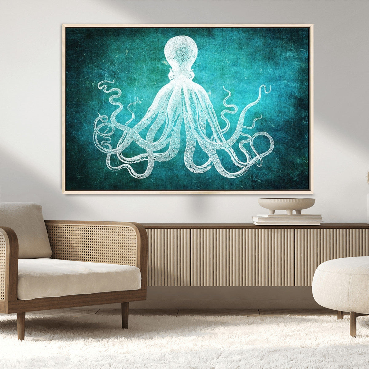Green Octopus Abstract Wall Art Canvas Print