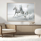 Large Wall Art Canvas Print, Beautiful Running White Horses