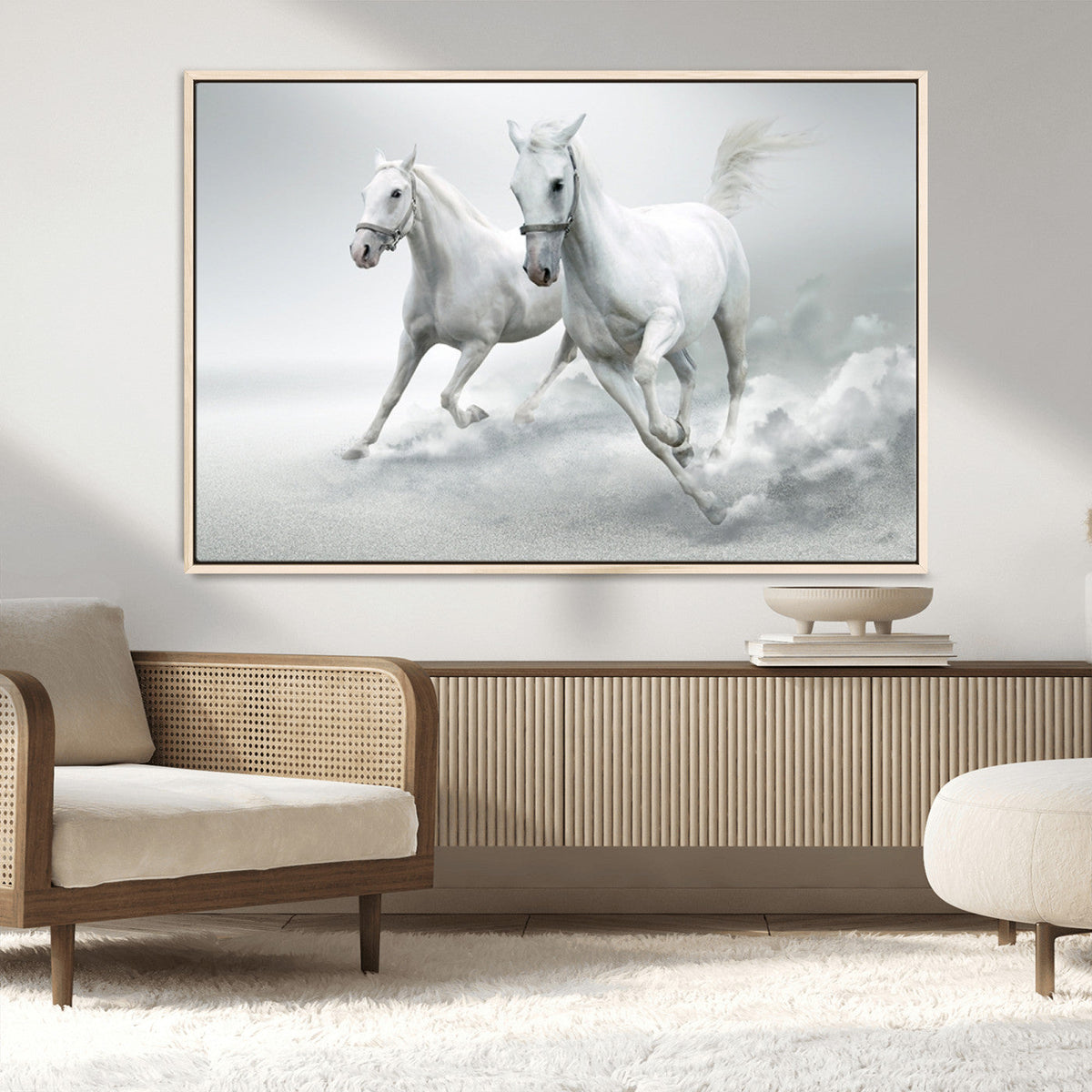 Large Wall Art Canvas Print, Beautiful Running White Horses
