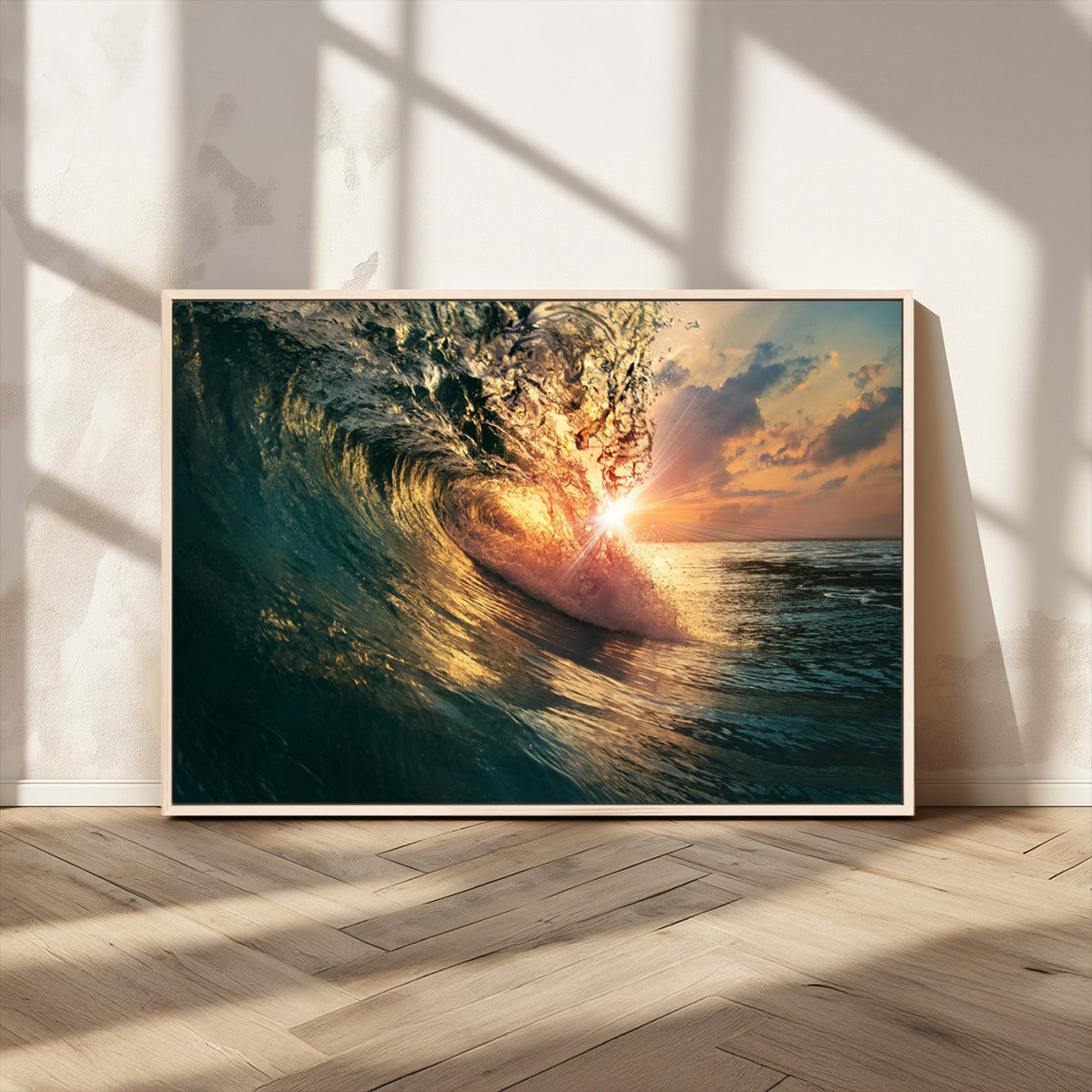 Ocean Wave Sunset Canvas Wall Art | Triptych Seascape Print