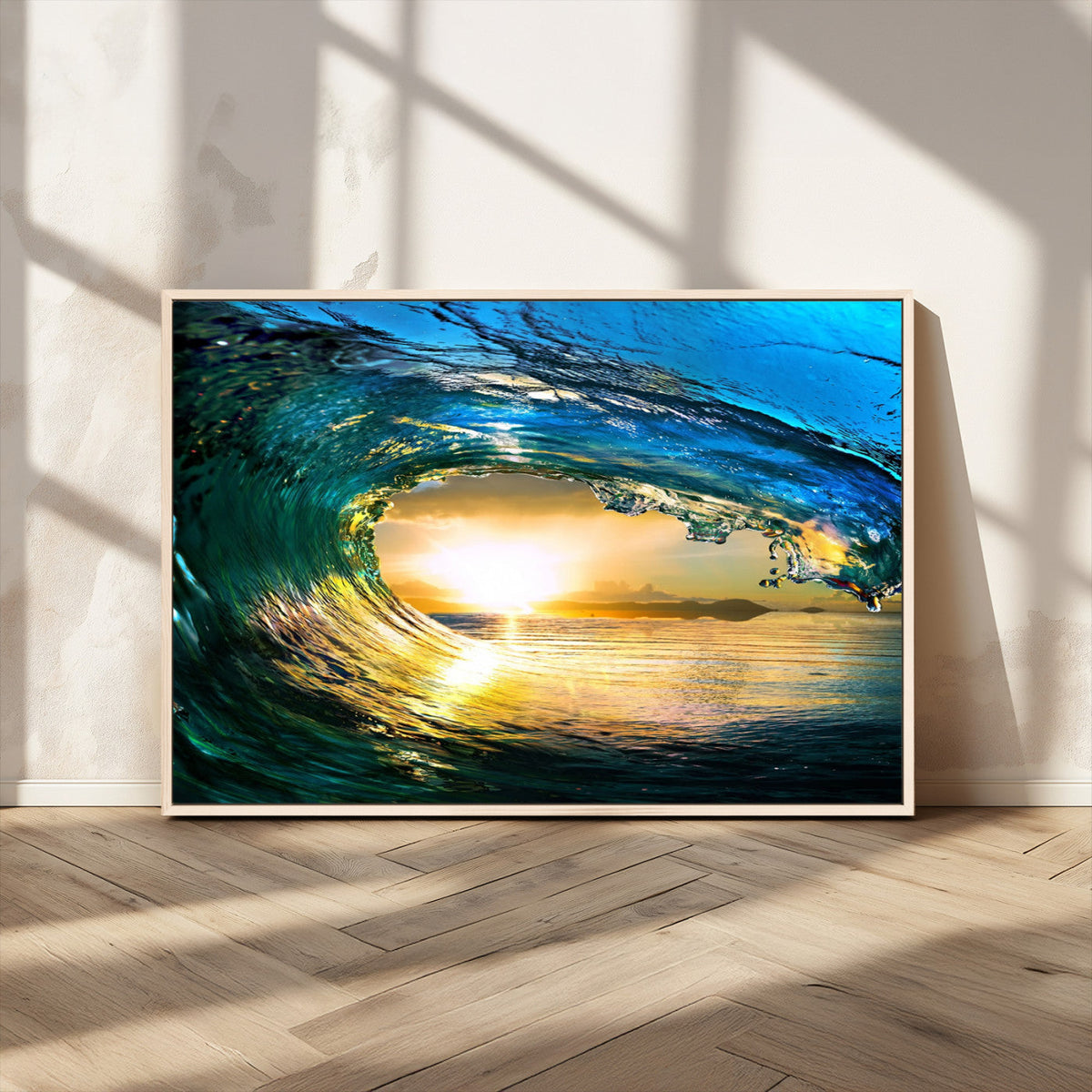 Ocean Wave at Sunset Canvas Art, Large Wall Print of Vibrant Surfing Wave