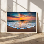 Sunset Beach Canvas Wall Art | Colorful Ocean Waves Triptych