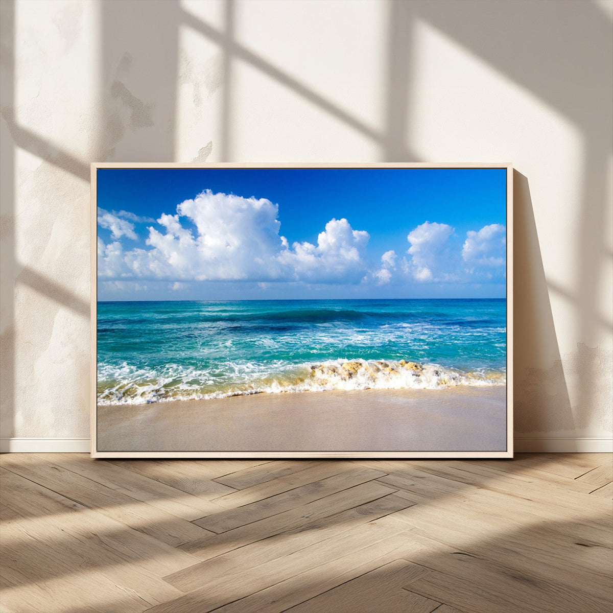 Tropical Beach 3-Panel Canvas Wall Art | Serene Ocean Waves and Blue Sky Print